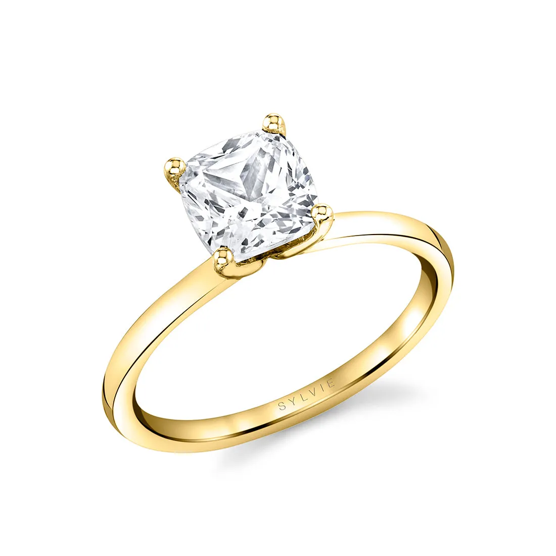 Cushion Cut Solitaire Engagement Ring - Dominique 14k Gold Yellow