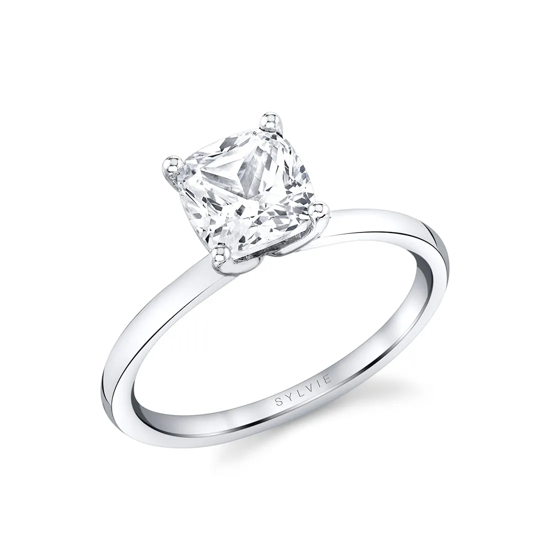 Cushion Cut Solitaire Engagement Ring - Dominique 18k Gold White