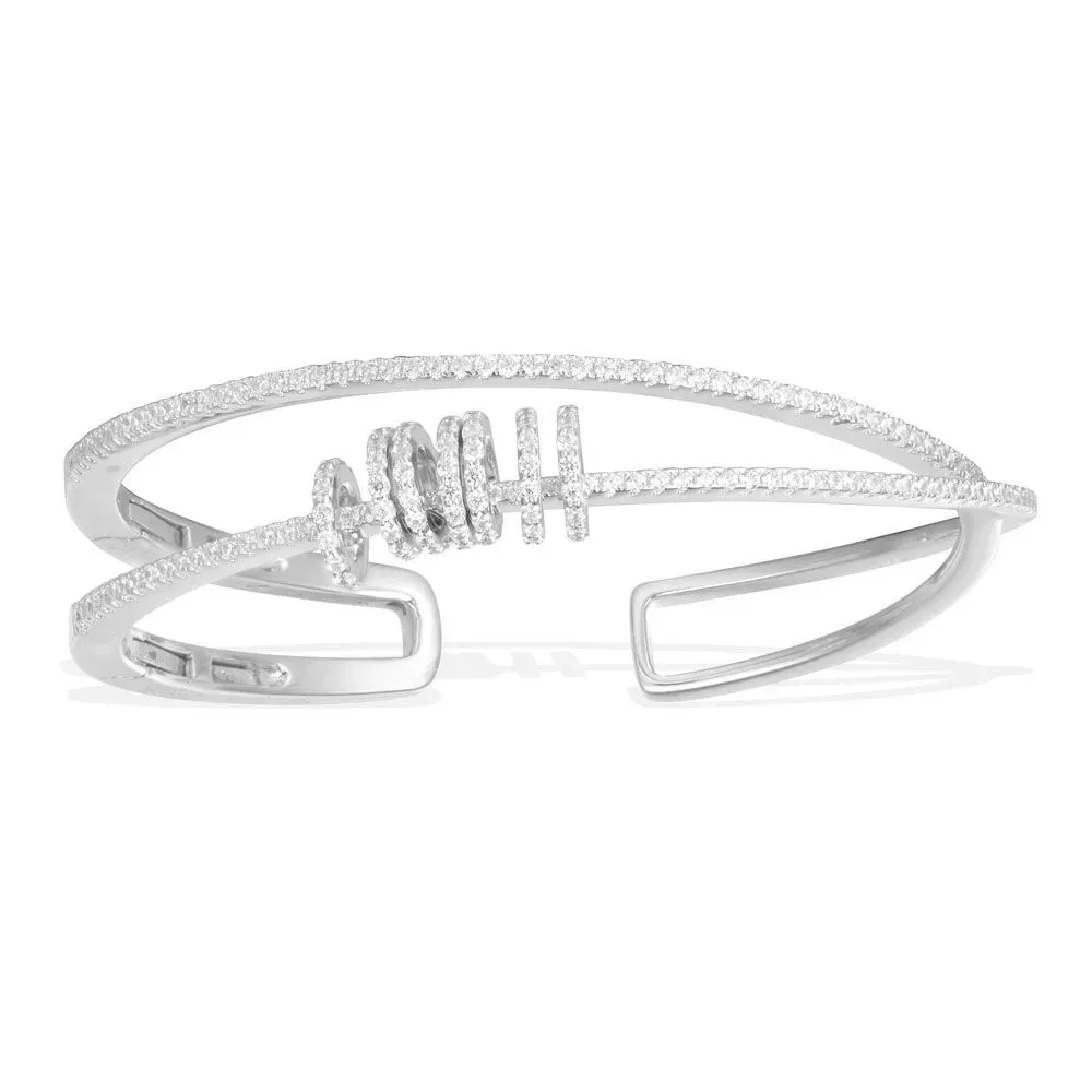 Double Open Cuff with Sliding Rings - White Silver