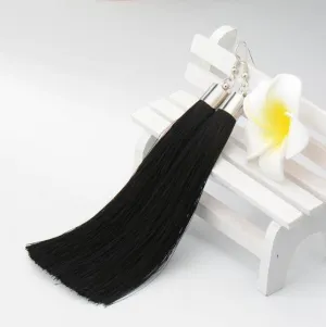 Dramatic Silk Thread Long Tassel Earrings