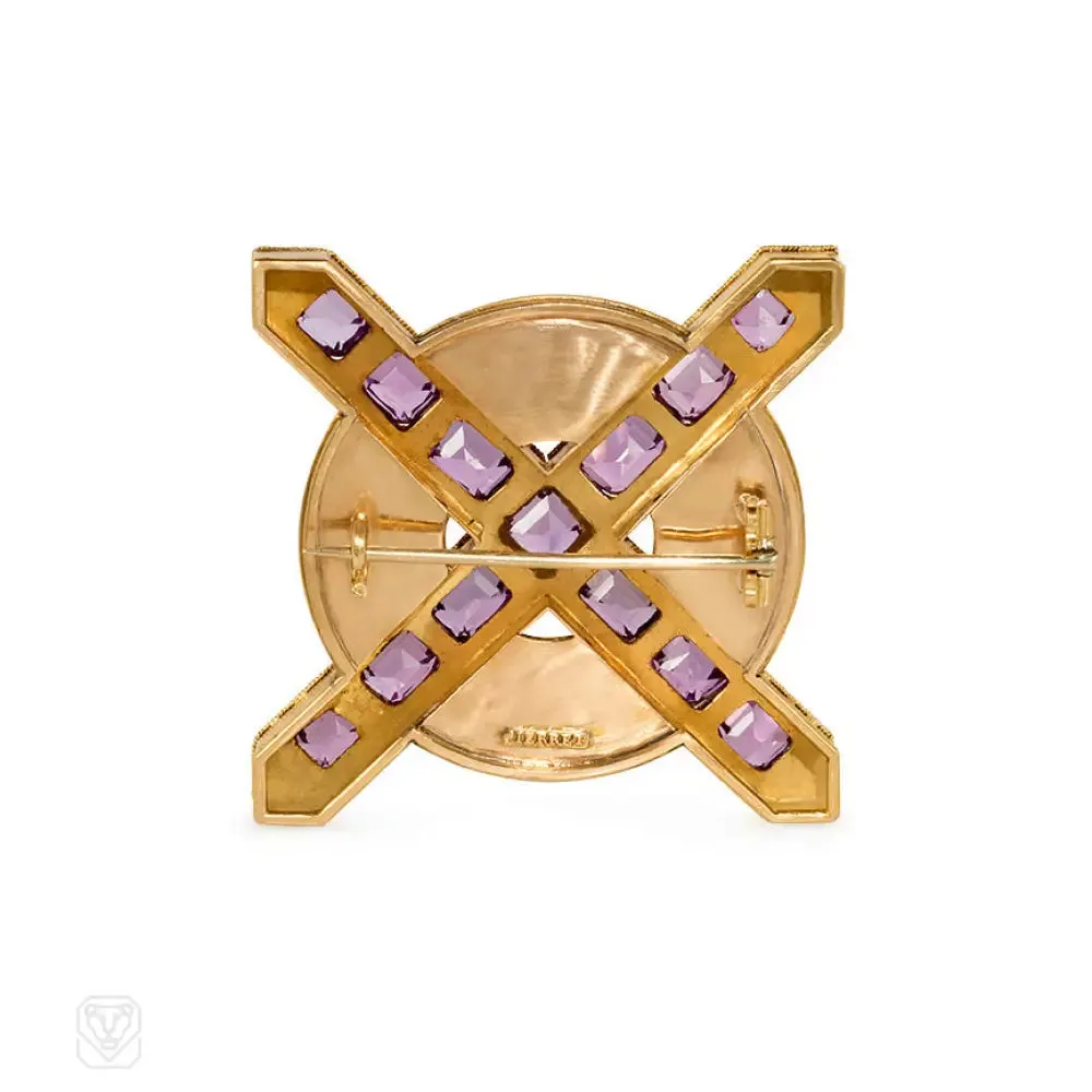 Ernesto Pierret antique Gloria Patri gold and amethyst brooch