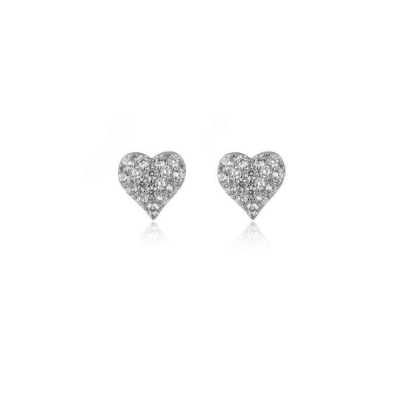 Georgini Sweetheart Sparkly Heart Studs - Silver