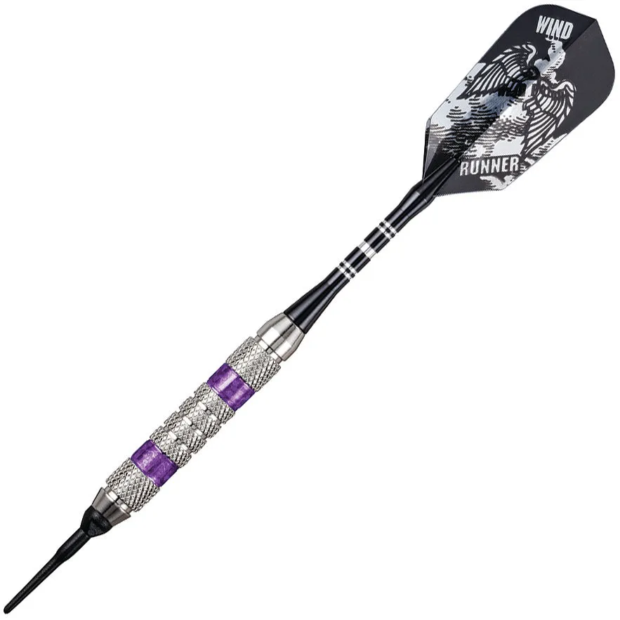 GLD Wind Runner Soft Tip Darts - Silver & Purple 18gm