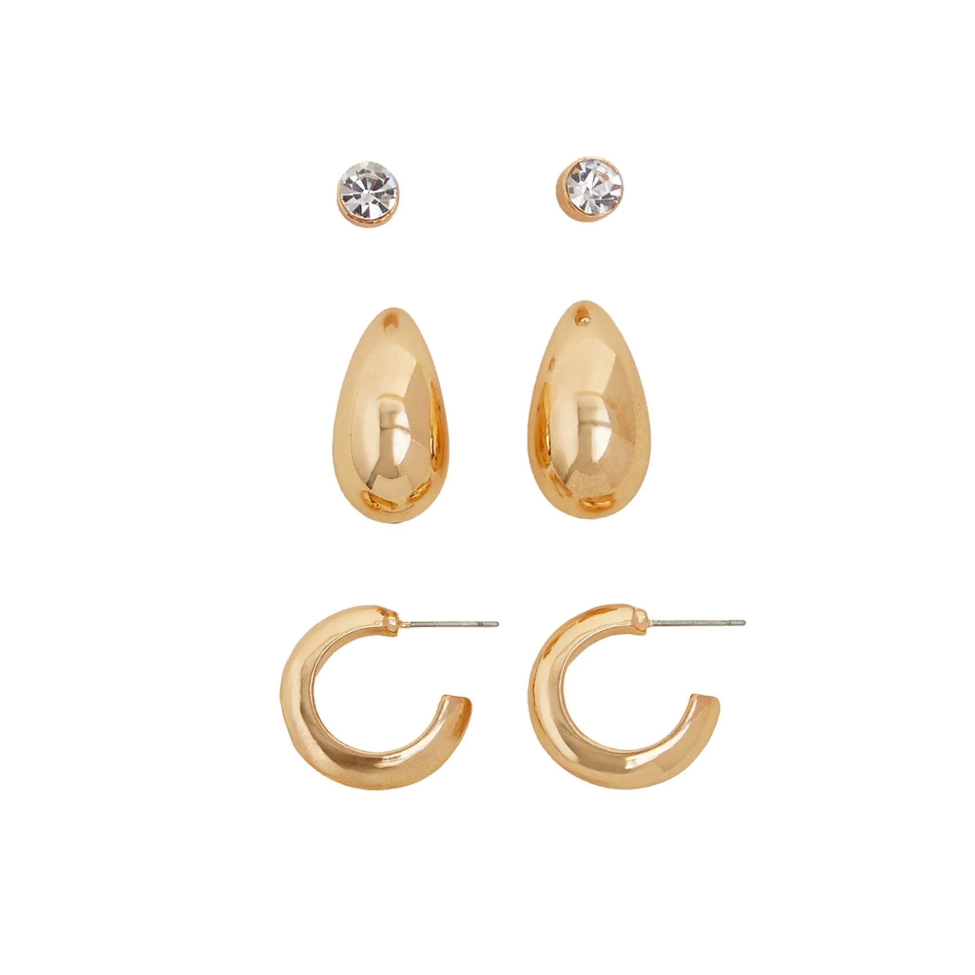 Gold Curve Drop Earrings Set Of 3