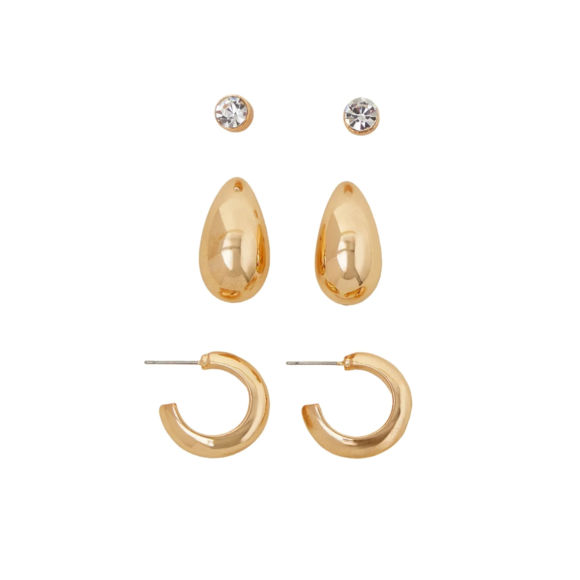 Gold Curve Drop Earrings Set Of 3