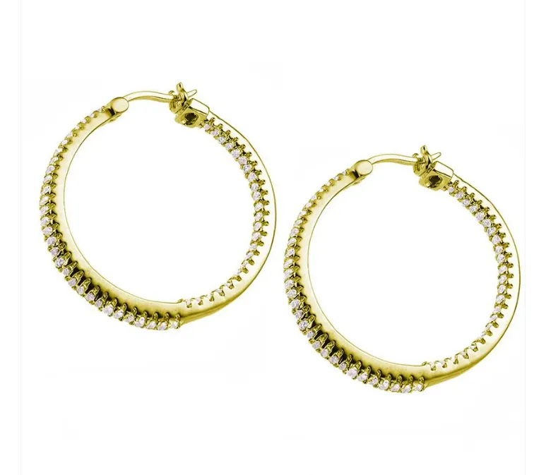 Gold-Plated Sterling Silver Cubic Zirconia Hoops 30 mm