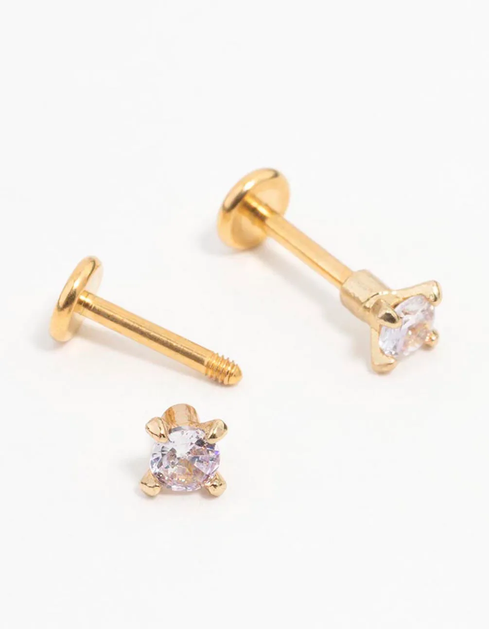 Gold Plated Surgical Steel Mini Cubic Zirconia Flat Back 2-Pack