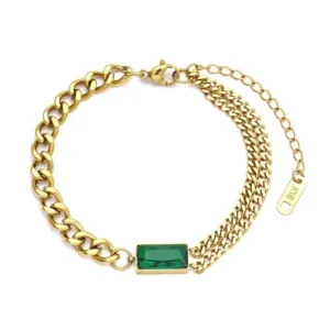 Green Emerald Stone Cuban Link Chain Bracelet