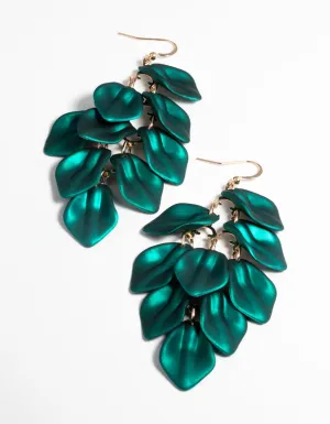 Green Pearlised Cascade Petal Earrings