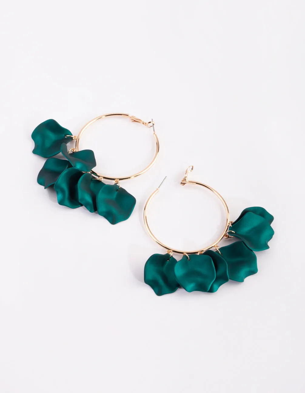 Green Pearlised Petal Hoop Earrings