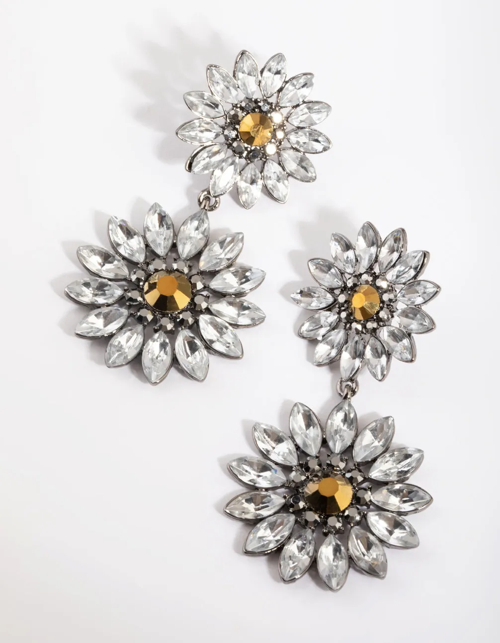 Gunmetal Sunflower Drop Earrings