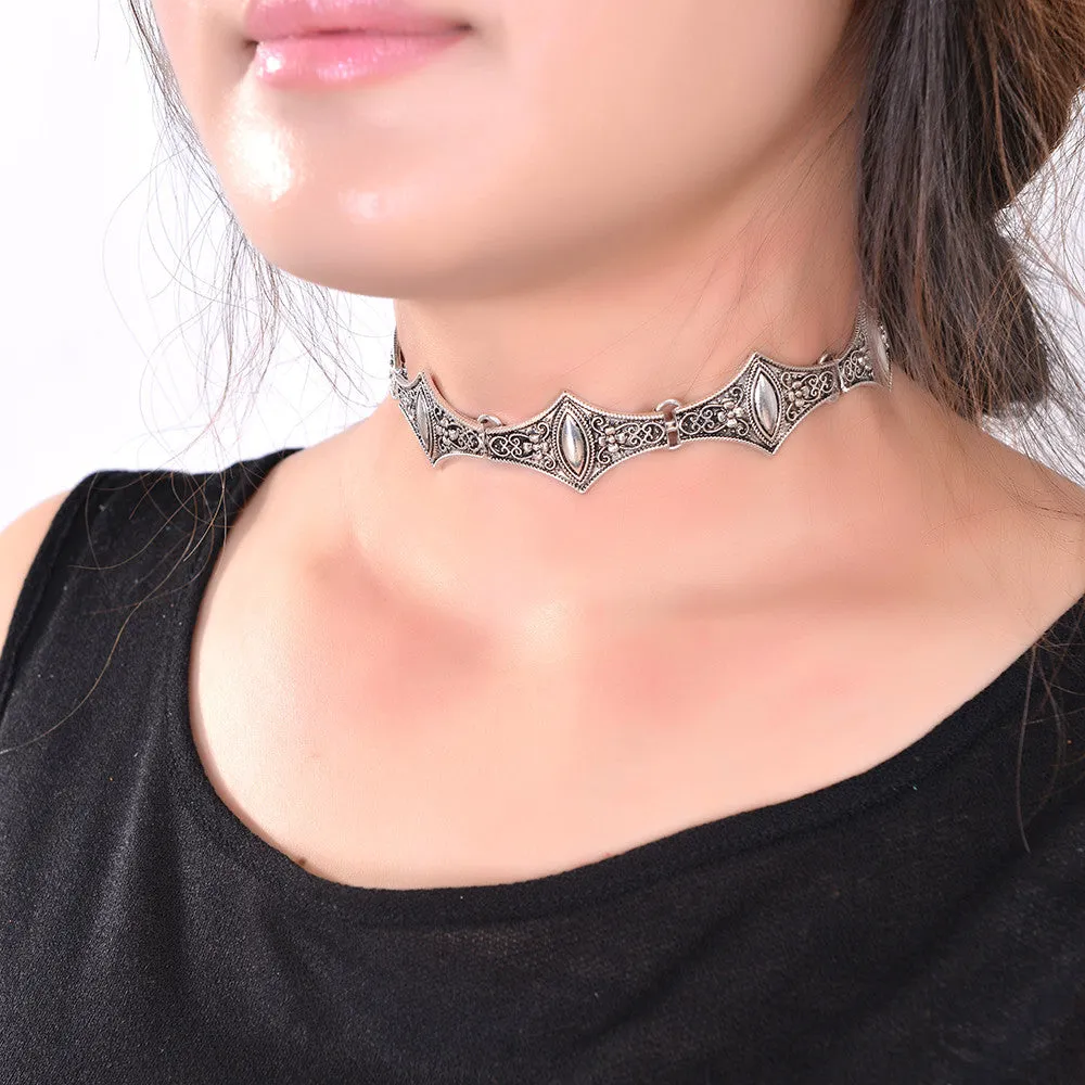 Hot Boho Collar Choker Silver Necklace statement jewelry for womenFashion Vintage Ethnic style Bohemia Turquoise Beads neck