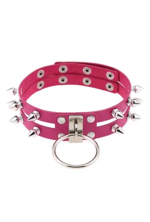 Hot Pink Double Spike O-Ring Choker