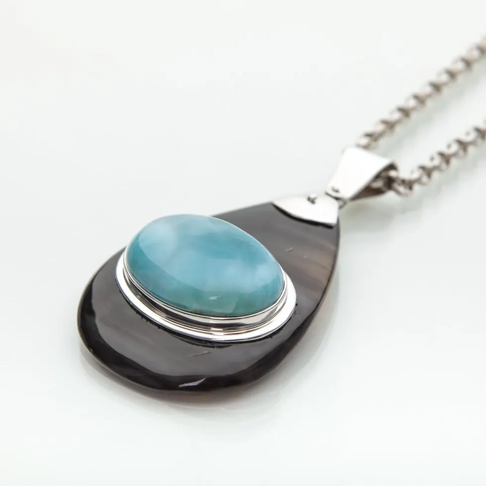 Larimar Cow Horn Pendant, Awe