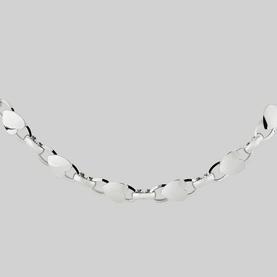 LOVE HURTS. Heart Chain Collar - Silver