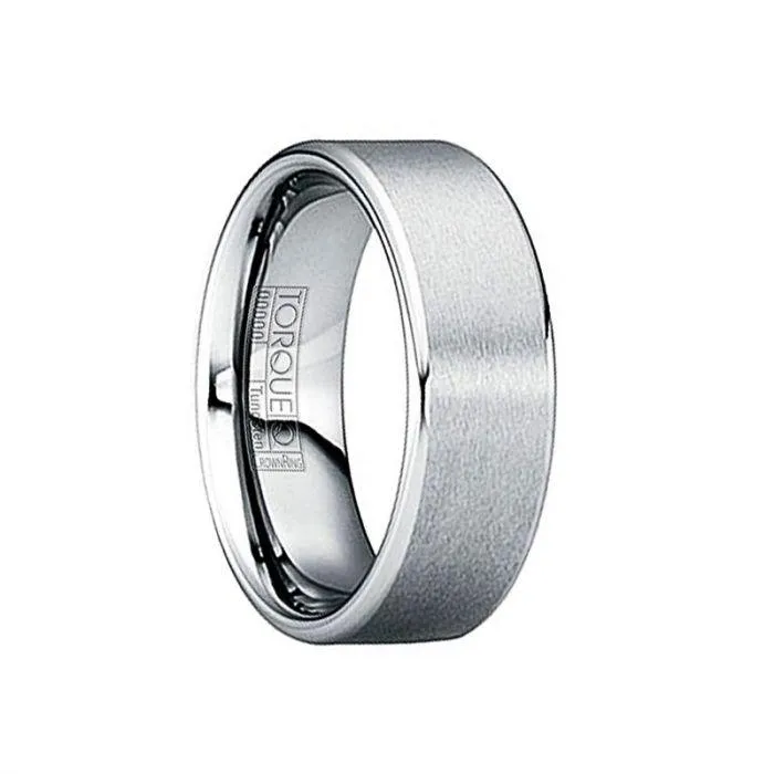 LUCANUS Brushed Matte Tungsten Ring with Beveled Polished Edges - 8mm