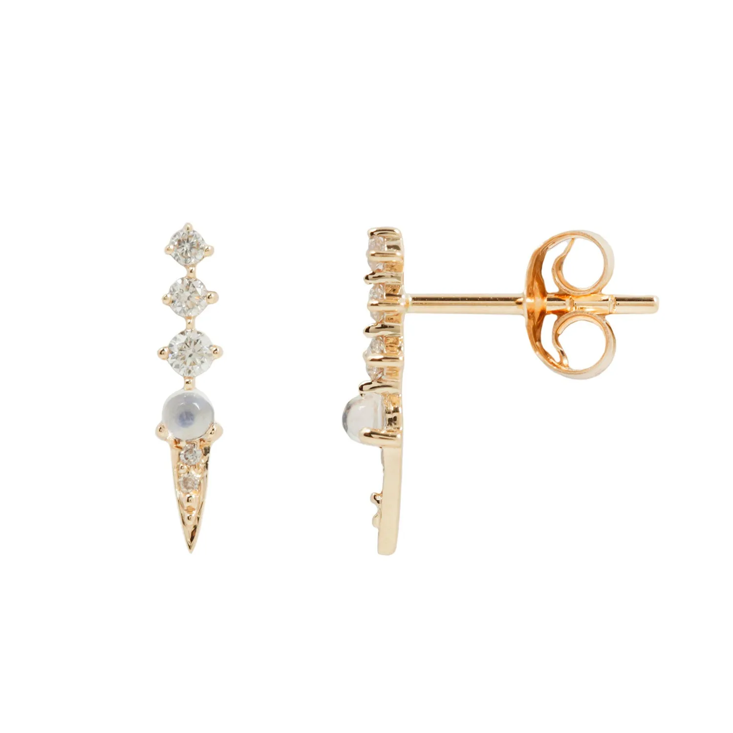 Moonstone & Diamond Spike Studs