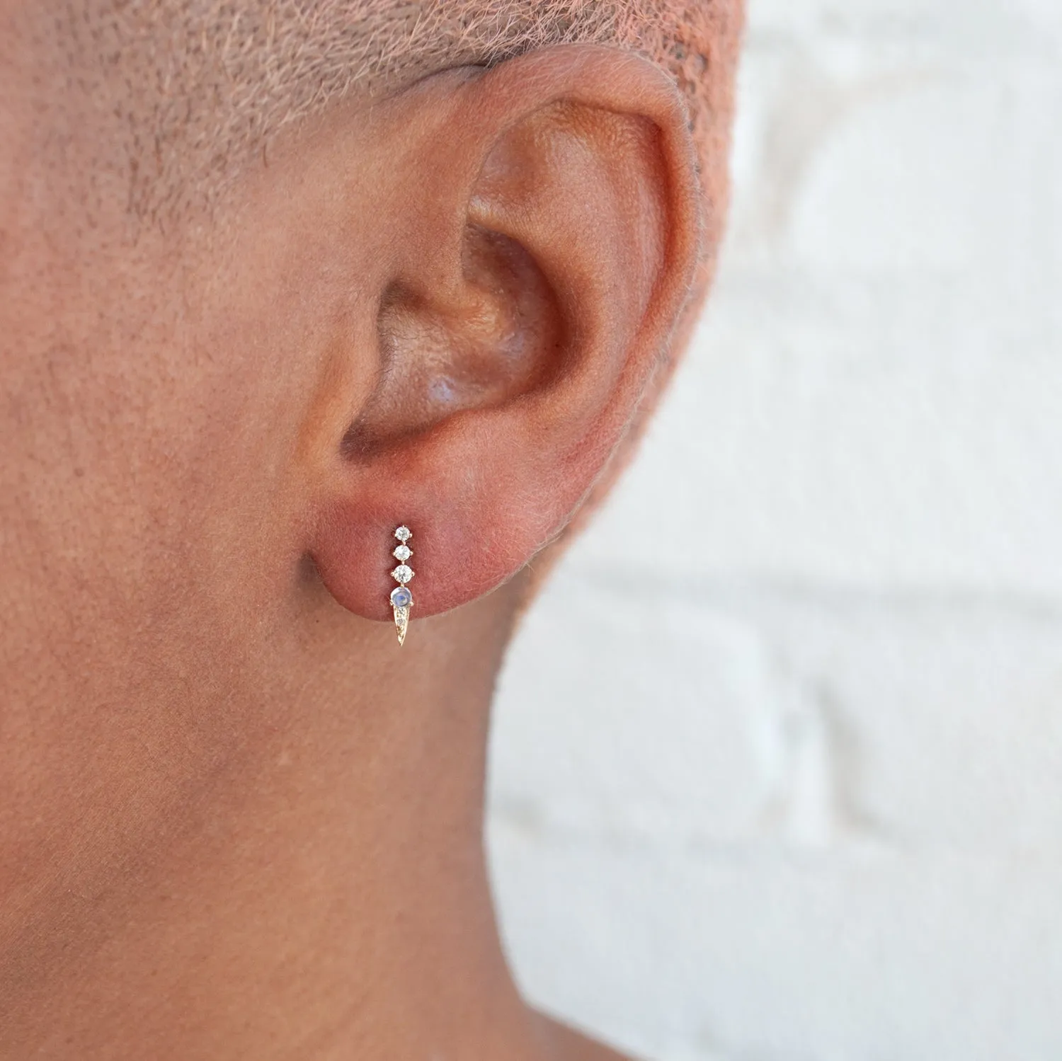 Moonstone & Diamond Spike Studs