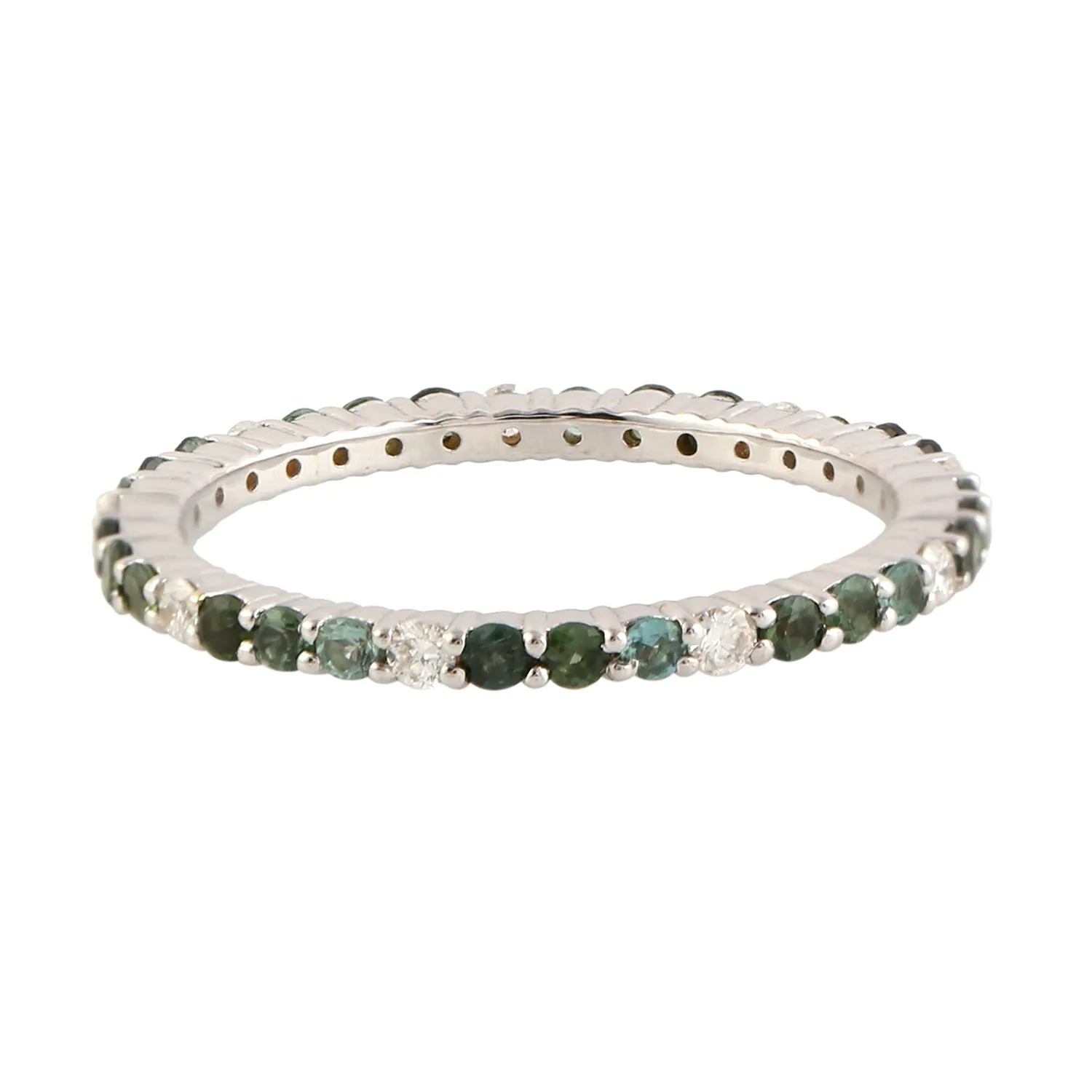 Multicolor Tourmaline Diamond Gemstone Sleek Band Ring In 18k White Gold Gift For Her