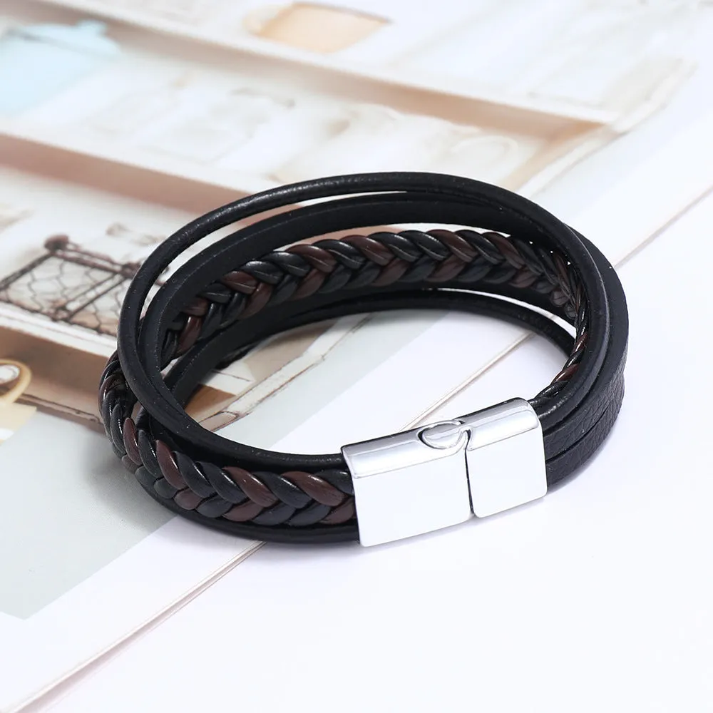 Multilayer Simple Woven Men's Leather Bracelet