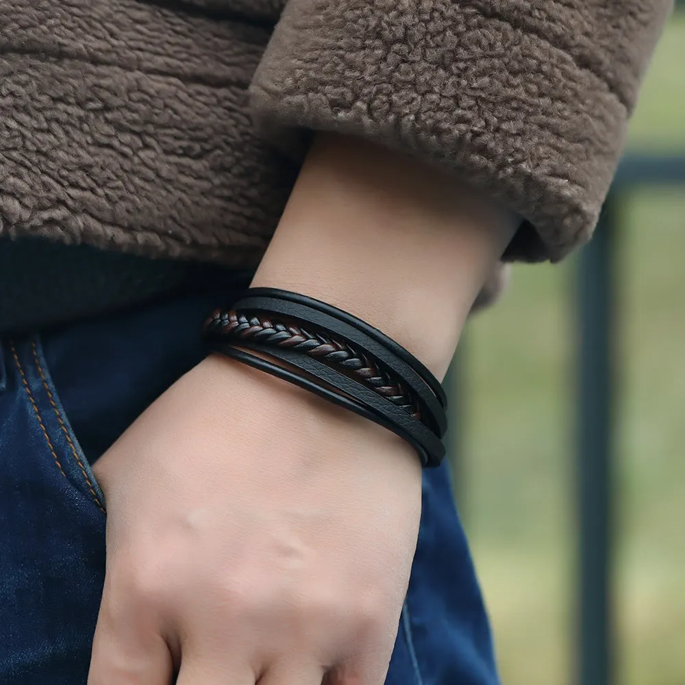 Multilayer Simple Woven Men's Leather Bracelet