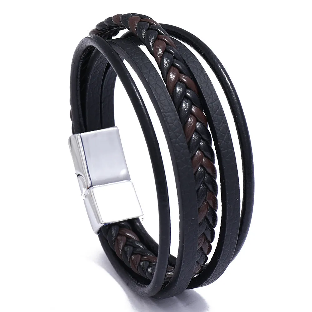 Multilayer Simple Woven Men's Leather Bracelet