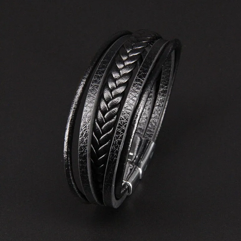 Multilayer Simple Woven Men's Leather Bracelet