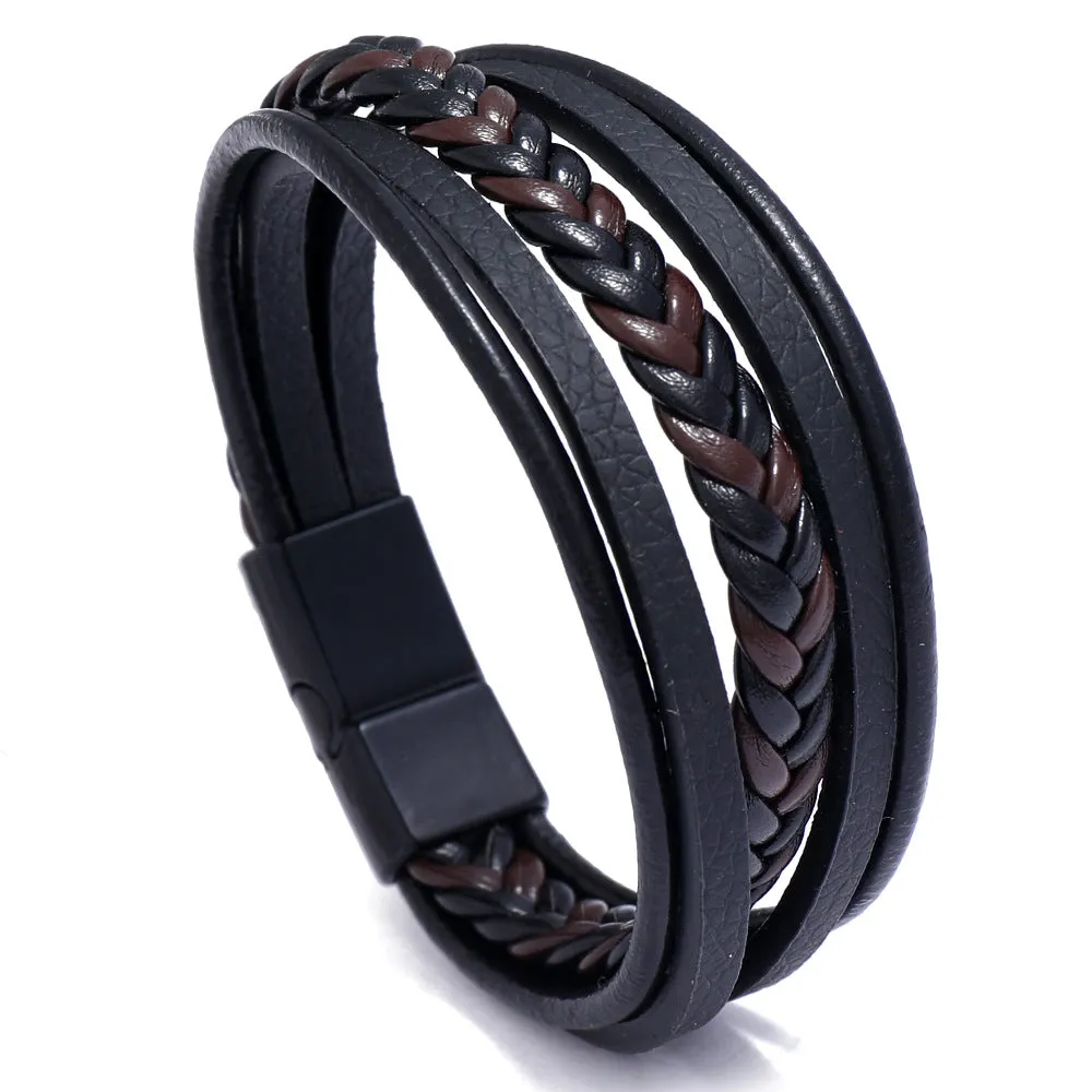 Multilayer Simple Woven Men's Leather Bracelet