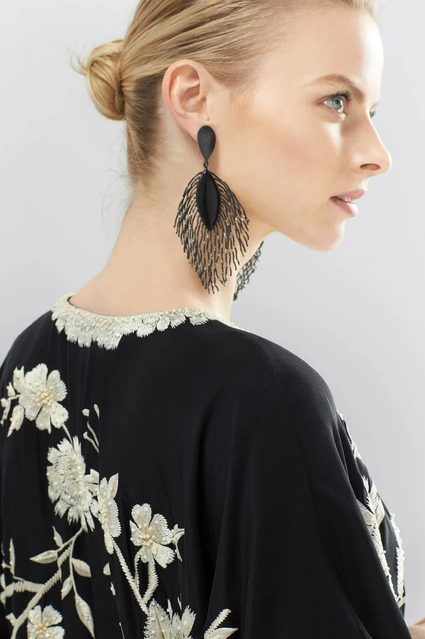 Oxidized Brass Peacock Feather Clip Earrings