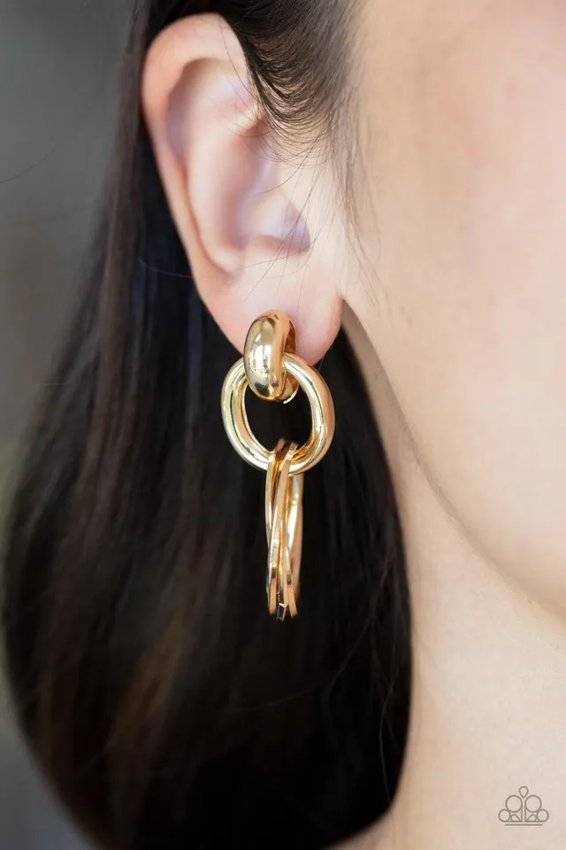 Paparazzi Earring ~ Dynamically Linked - Gold