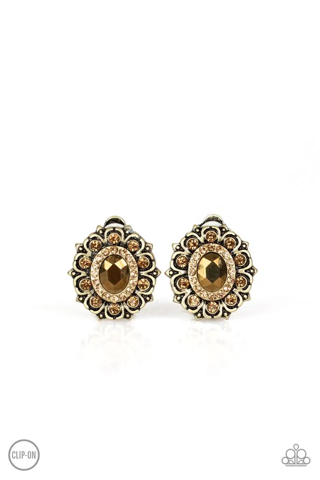 Paparazzi Earring ~ Flowering Dazzle - Brass