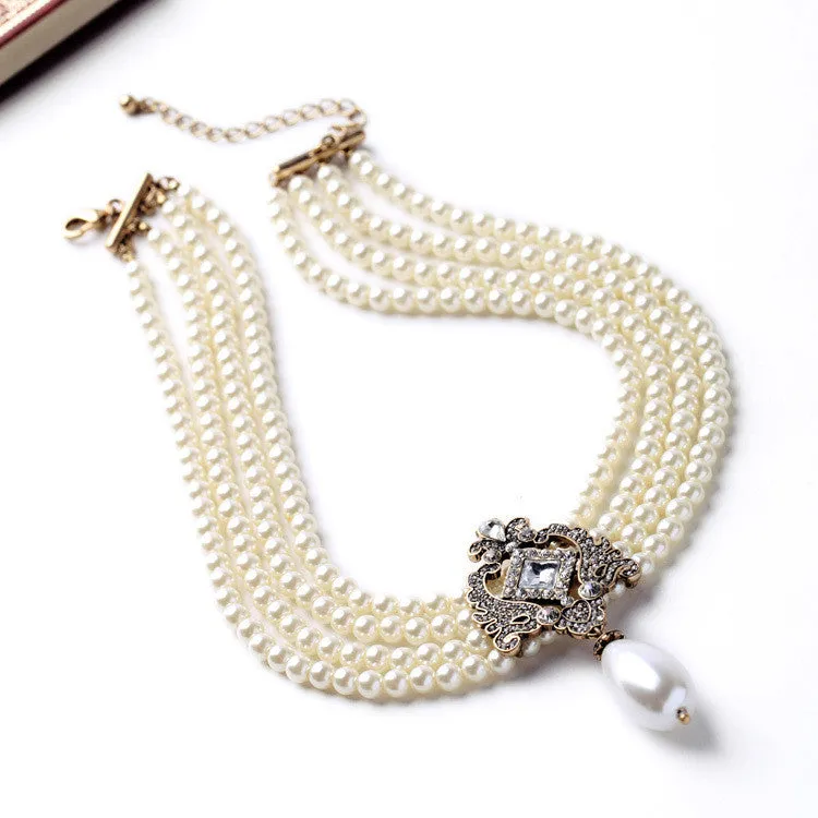 Party Pop Noble Sparkly Dress Accessories High-end Multilayer Beads Chain Women Simulated Pearls Necklace