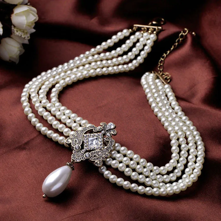 Party Pop Noble Sparkly Dress Accessories High-end Multilayer Beads Chain Women Simulated Pearls Necklace