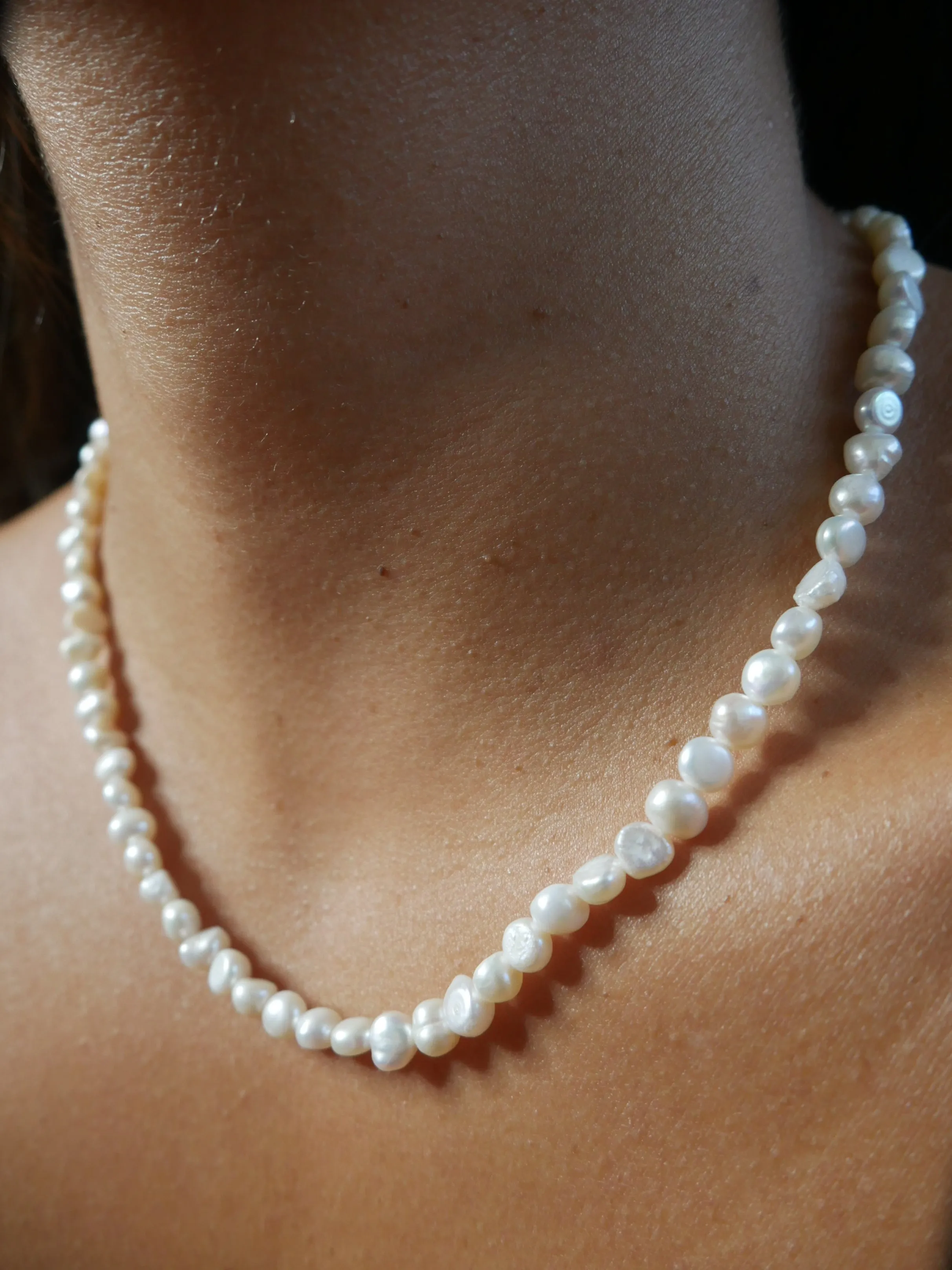 Pearl Necklace, 925 Sterling Silver Irregular Unique Freshwater Pearls Short Necklace