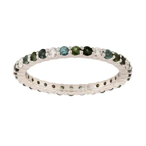 Prong Set Tourmaline & Pave Diamond Sleek Band Ring Jewelry In 18k White Gold