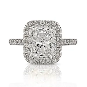 Radiant Cut Diamond Ring with Round Diamond Pave, 3.36 CT