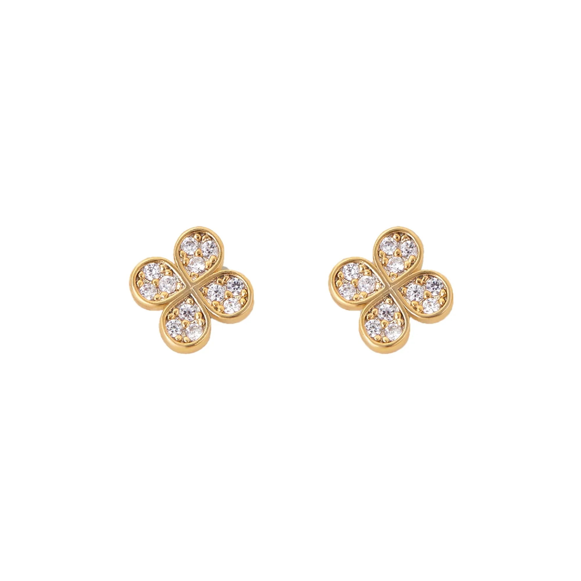 Real Gold Plated Cubic Zirconia Flower Stud Earrings