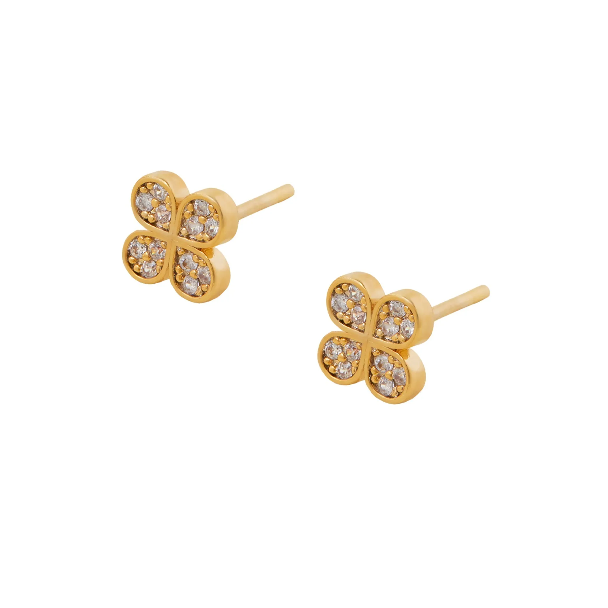 Real Gold Plated Cubic Zirconia Flower Stud Earrings