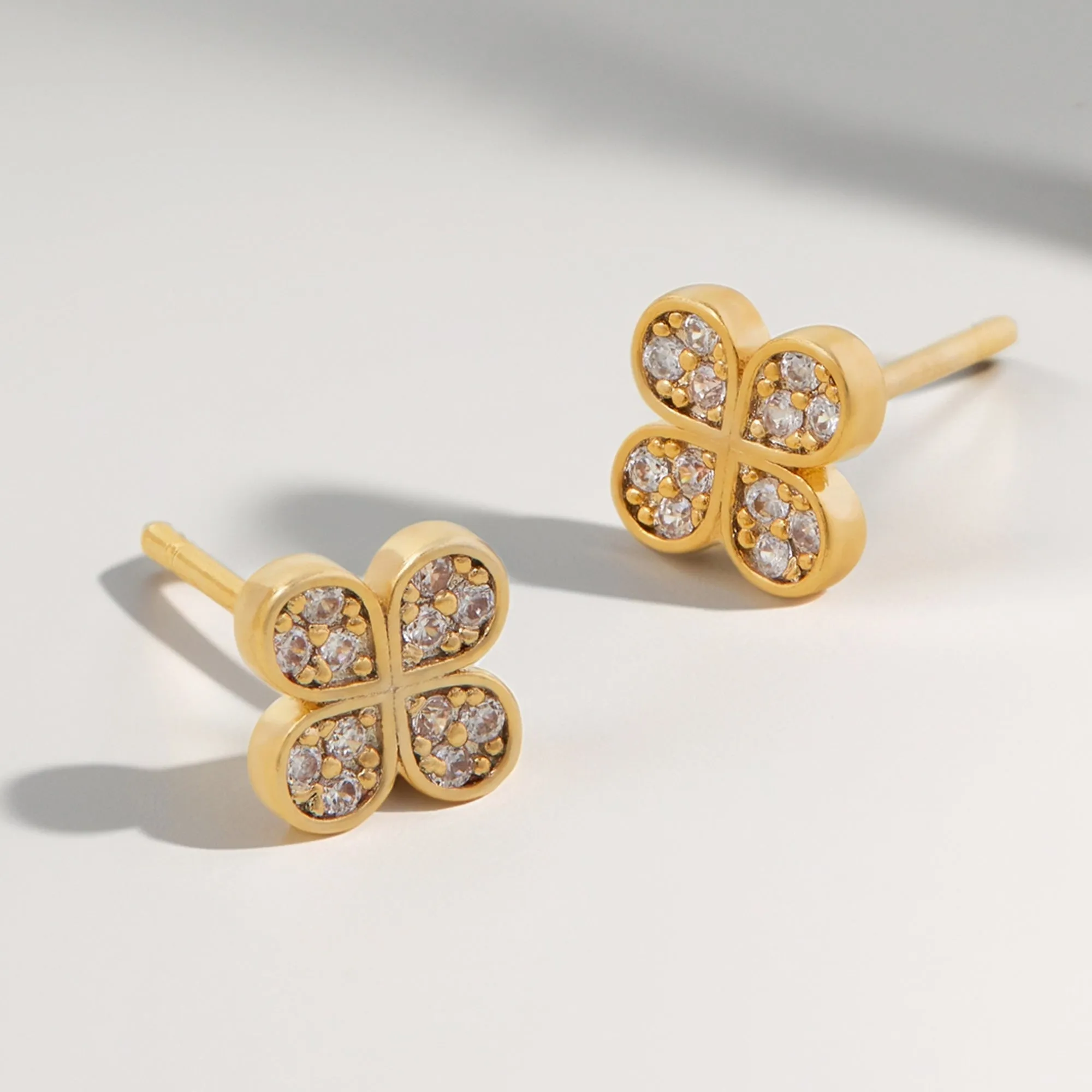 Real Gold Plated Cubic Zirconia Flower Stud Earrings