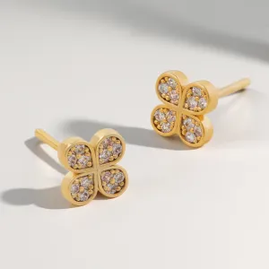 Real Gold Plated Cubic Zirconia Flower Stud Earrings