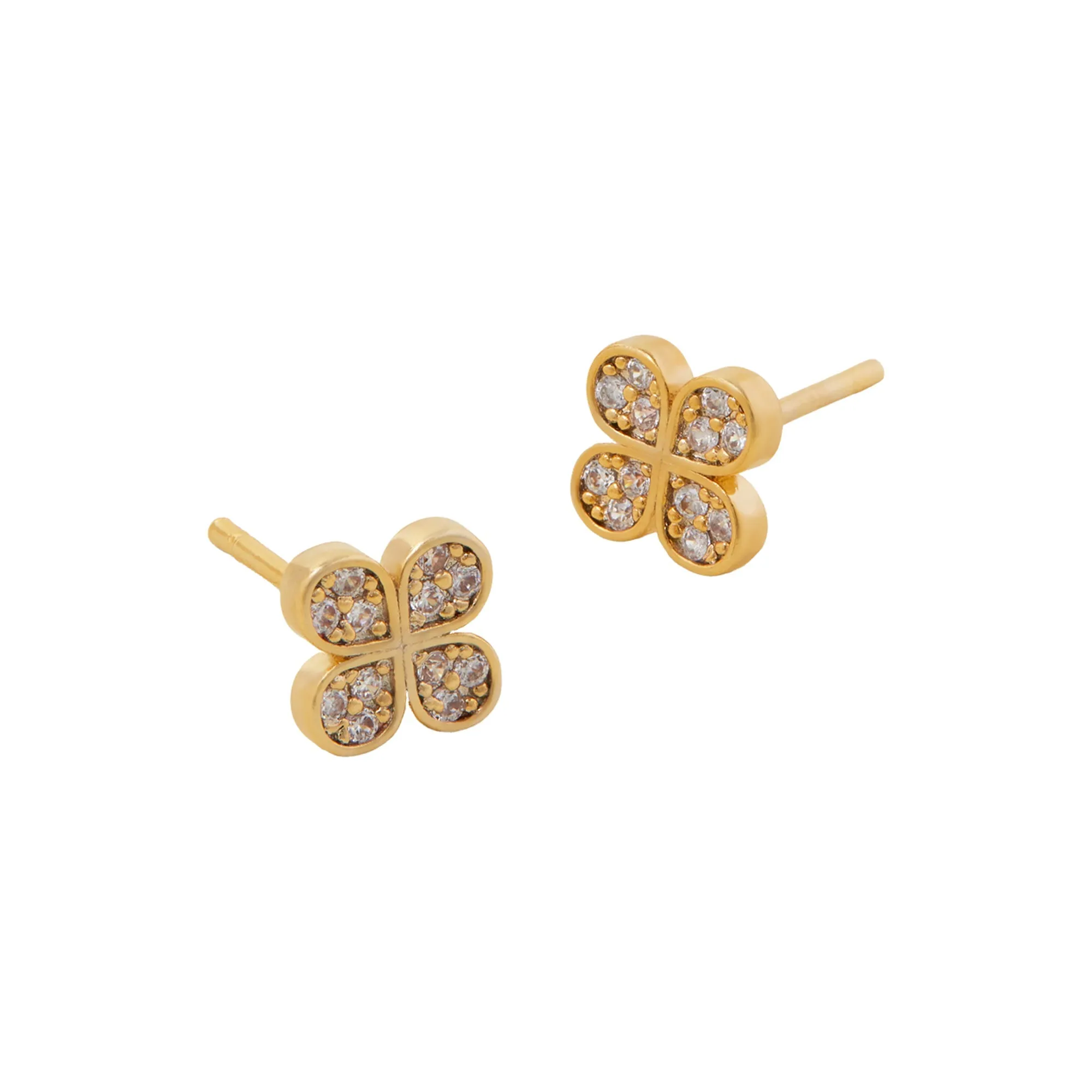 Real Gold Plated Cubic Zirconia Flower Stud Earrings