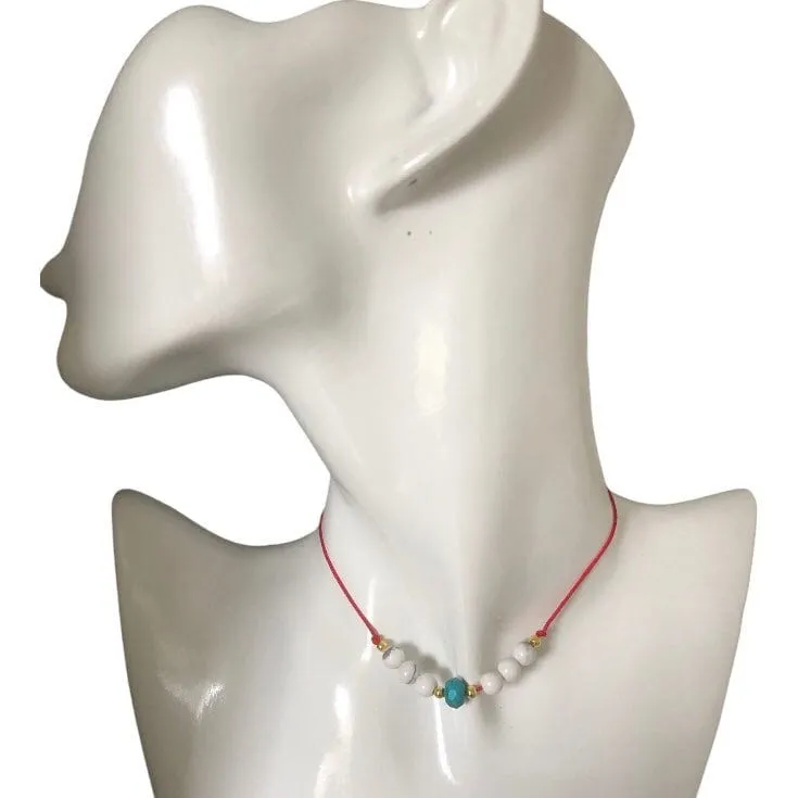 Red Thread Choker Necklace with Howlite & Turquoise