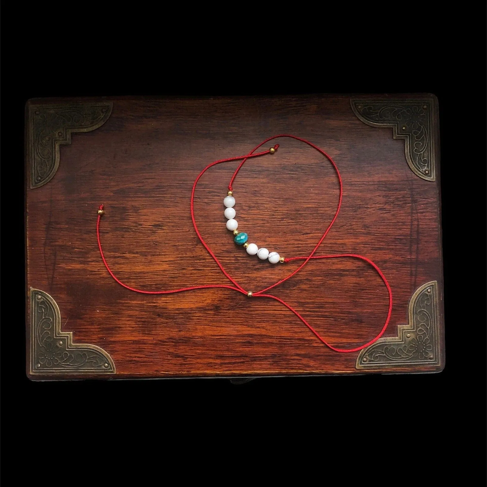 Red Thread Choker Necklace with Howlite & Turquoise