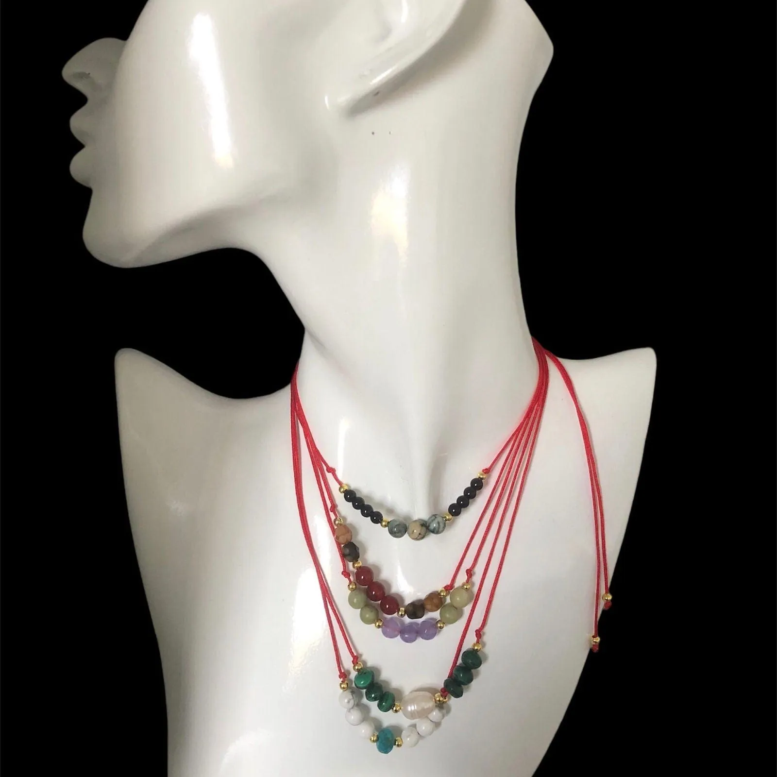 Red Thread Choker Necklace with Howlite & Turquoise