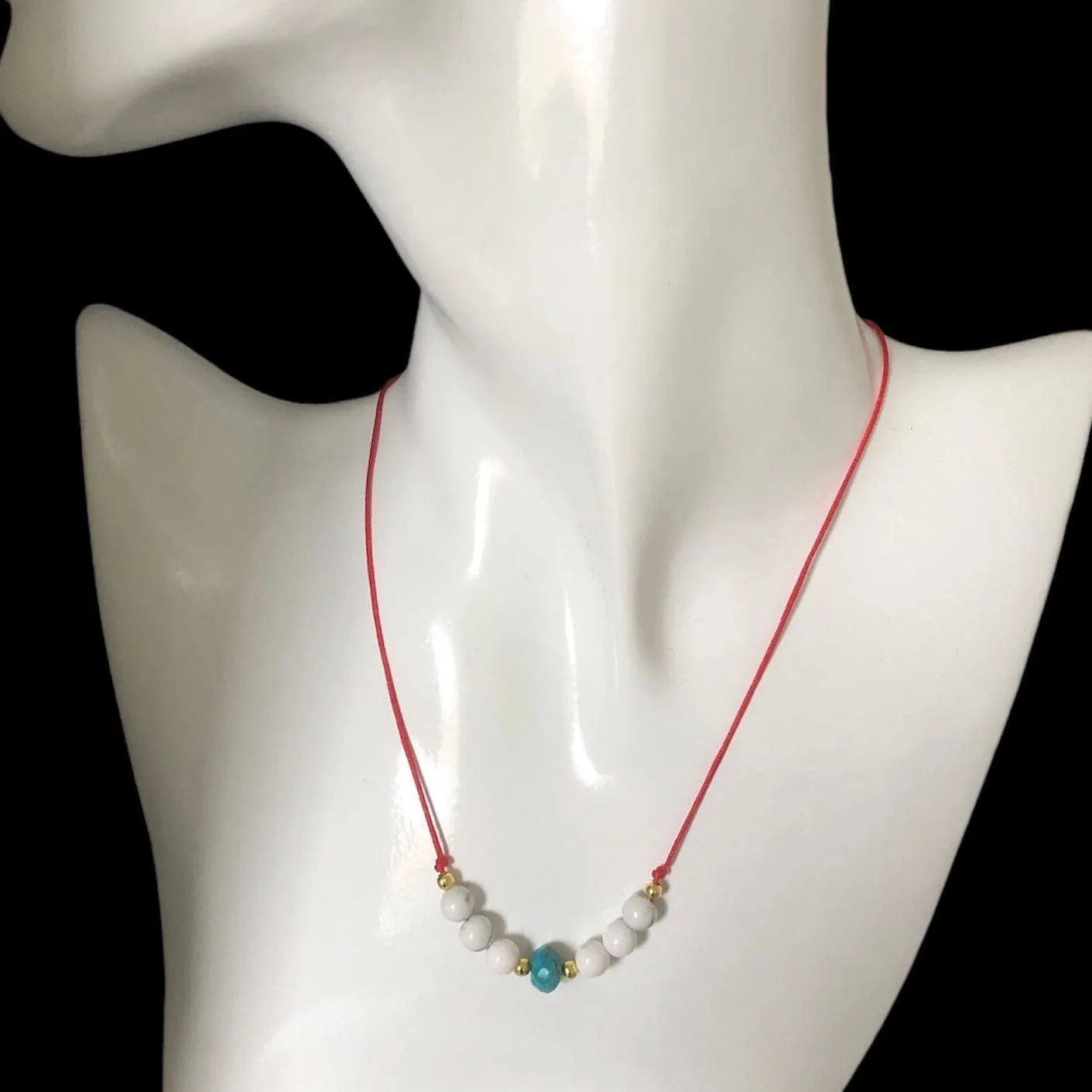 Red Thread Choker Necklace with Howlite & Turquoise