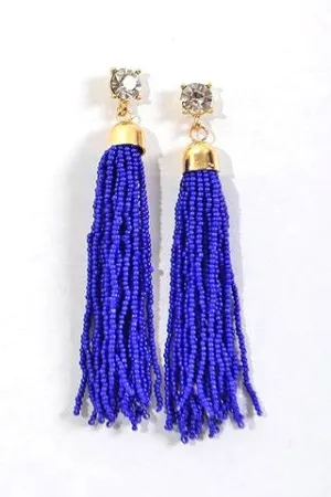 Rhinestone Tassel Earrings in Cobalt - FINAL SALE