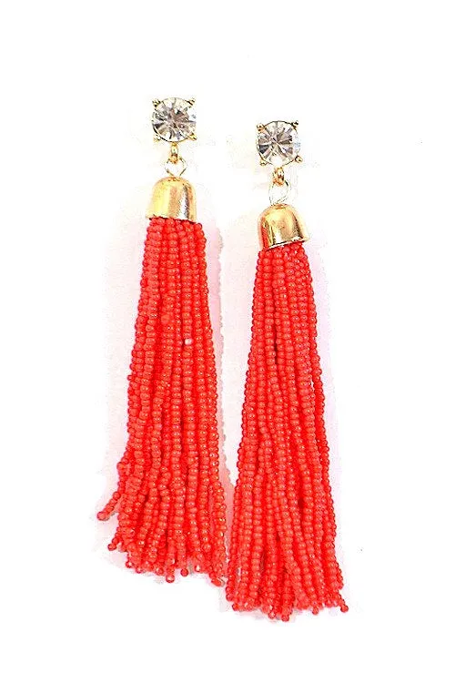 Rhinestone Tassel Earrings in Coral - FINAL SALE