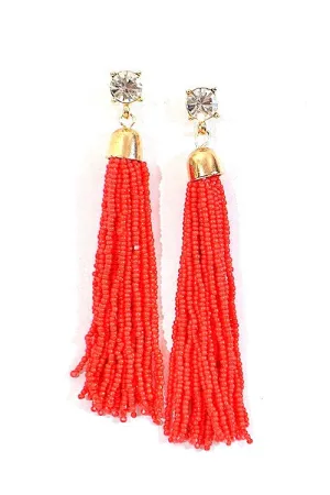 Rhinestone Tassel Earrings in Coral - FINAL SALE