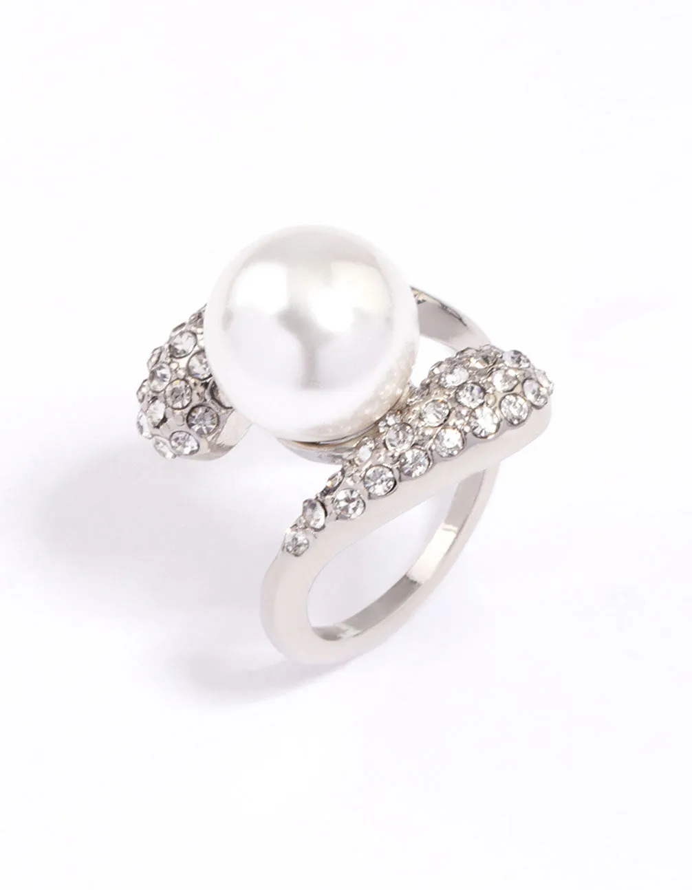 Rhodium Paved Statement Pearl Ring