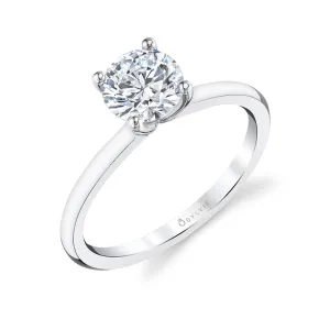 Round Cut Solitaire Engagement Ring - Dominique 14k Gold White